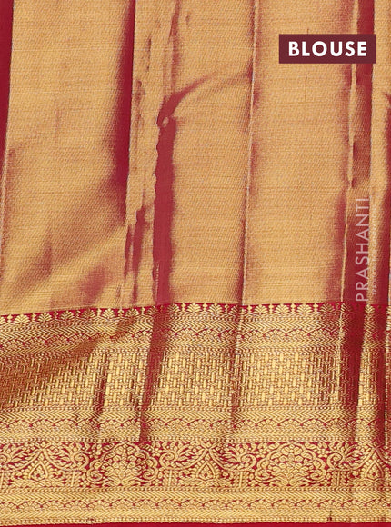 Pure kanchipuram tissue silk saree dual shade of golden pink and tomata red with allover zari woven brocade weaves and rich zari woven border