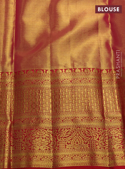 Pure kanchipuram tissue silk saree golden red and red with allover zari woven brocade weaves and rich zari woven border