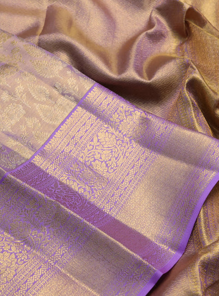 Pure kanchipuram tissue silk saree dual shade of lavender with allover zari woven brocade weaves and rich zari woven border