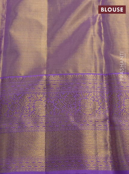 Pure kanchipuram tissue silk saree dual shade of lavender with allover zari woven brocade weaves and rich zari woven border