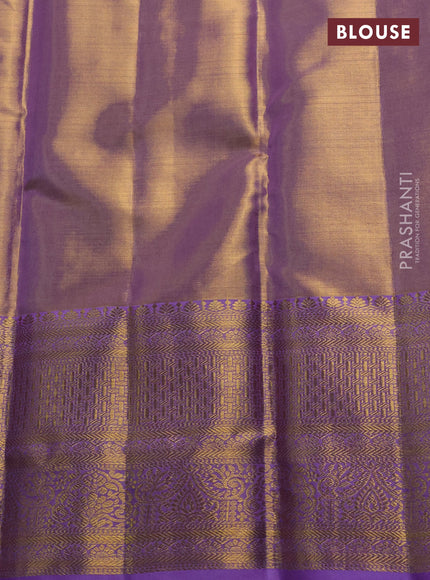 Pure kanchipuram tissue silk saree golden lavender with allover zari woven geometric brocade weaves and rich zari woven border