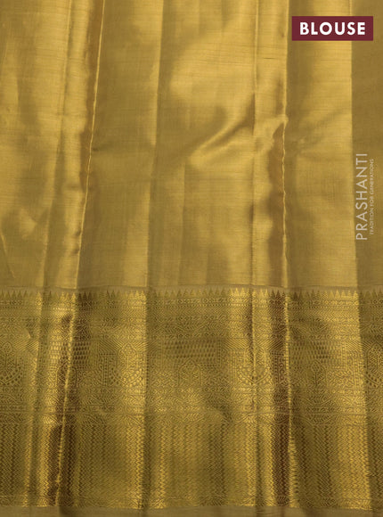 Pure kanchipuram tissue silk saree gold with allover zari woven brocade weaves and rich zari woven border