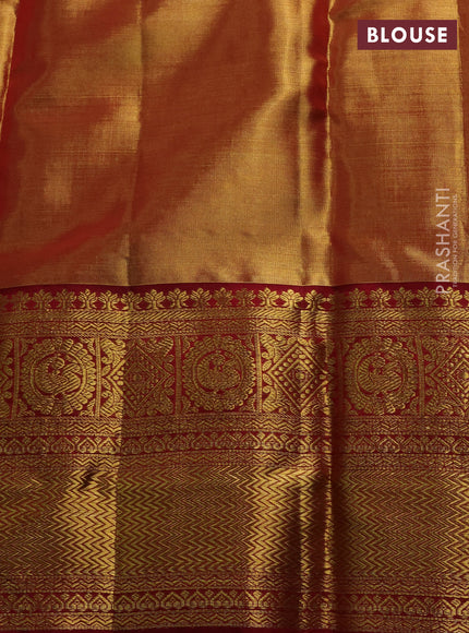 Pure kanchipuram tissue silk saree dual shade of gold and maroon with allover zari woven brocade weaves and rich zari woven border