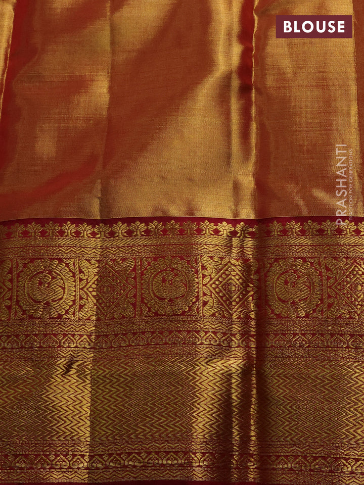 Pure kanchipuram tissue silk saree dual shade of gold and maroon with allover zari woven brocade weaves and rich zari woven border