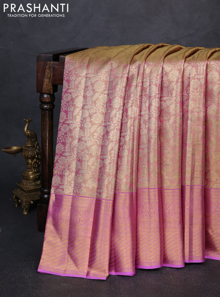 Pure kanchipuram tissue silk saree dual shade of mild lavender and lavender with allover zari woven brocade weaves and rich zari woven border