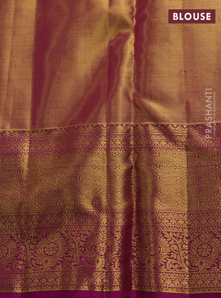 Pure kanchipuram tissue silk saree dual shade of golden pink and magenta pink with allover zari woven brocade weaves and rich zari woven border