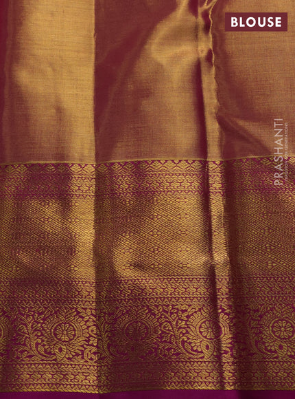 Pure kanchipuram tissue silk saree dual shade of golden pink and magenta pink with allover zari woven brocade weaves and rich zari woven border