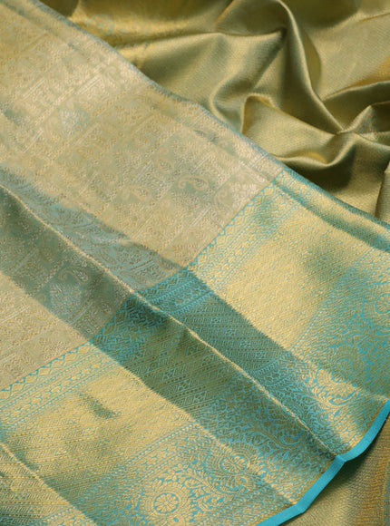 Pure kanchipuram tissue silk saree dual shade of teal and teal blue with allover zari woven brocade weaves and rich zari woven border