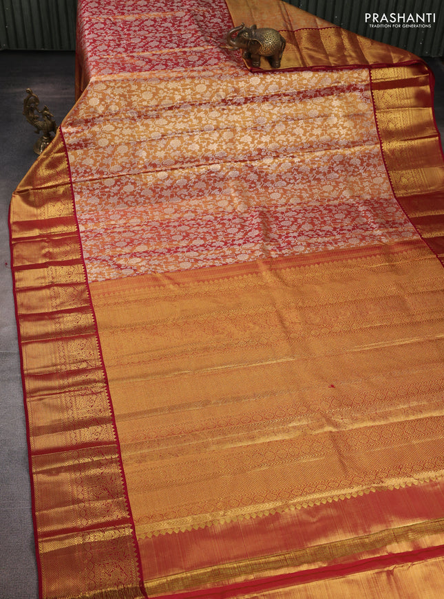 Pure kanchipuram tissue silk saree golden maroon and maroon with allover zari woven brocade weaves and rich zari woven border