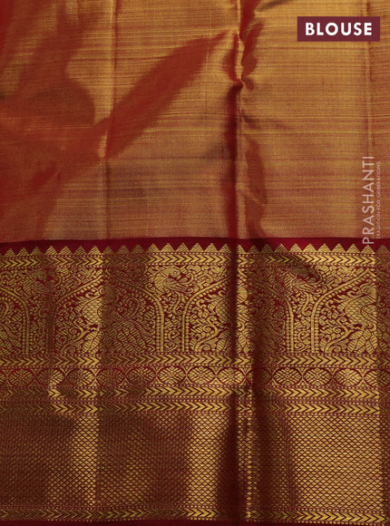 Pure kanchipuram tissue silk saree golden maroon and maroon with allover zari woven brocade weaves and rich zari woven border