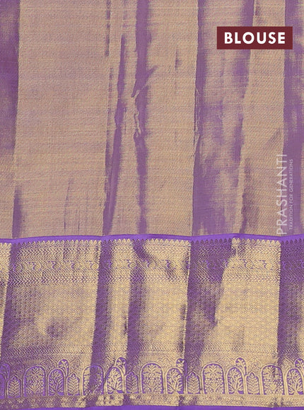 Pure kanchipuram tissue silk saree dual shade of mild lavender and lavender with allover zari woven brocade weaves and rich zari woven border
