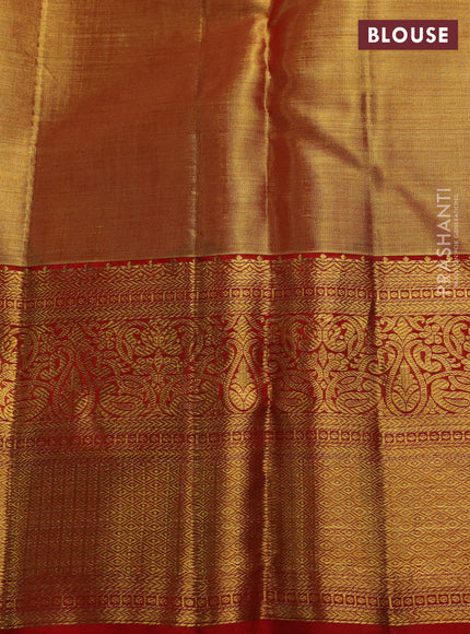 Pure kanchipuram tissue silk saree gold and red with allover zari woven brocade weaves and rich zari woven border