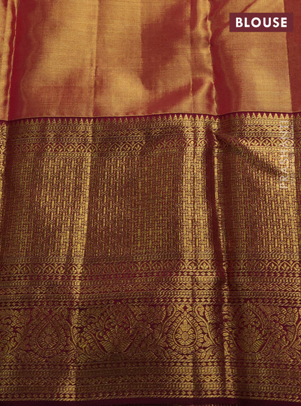 Pure kanchipuram tissue silk saree dual shade of gold and wine shade with allover zari woven brocade weaves and long rich zari woven border