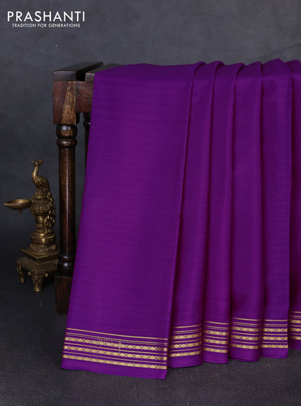 Pure mysore silk saree purple with plain body and zari woven border