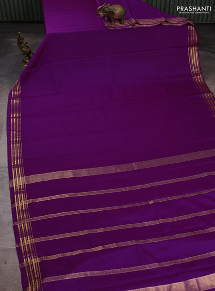 Pure mysore silk saree purple with plain body and zari woven border