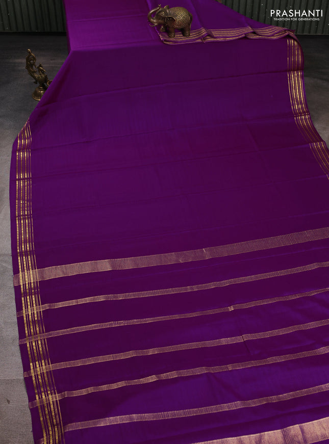 Pure mysore silk saree purple with plain body and zari woven border