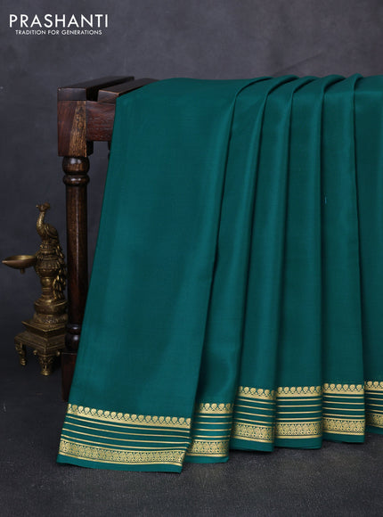 Pure mysore silk saree peacock green with plain body and zari woven border