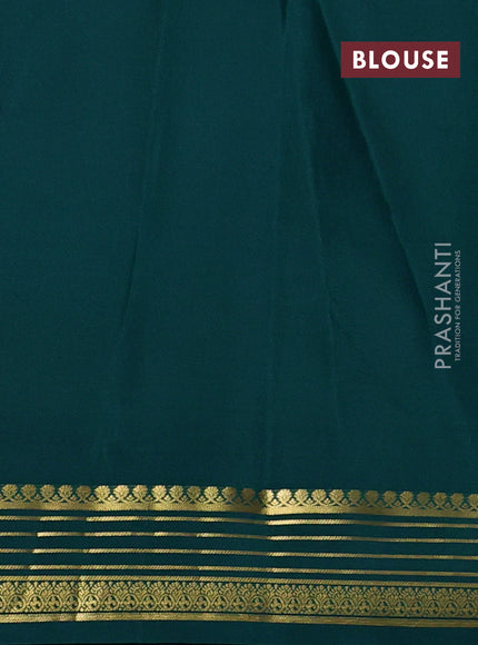 Pure mysore silk saree peacock green with plain body and zari woven border