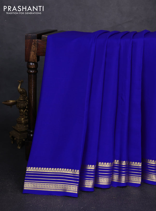 Pure mysore silk saree royal blue with plain body and zari woven border