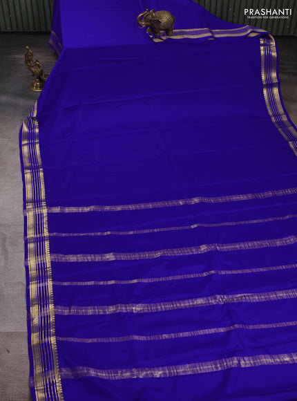 Pure mysore silk saree royal blue with plain body and zari woven border