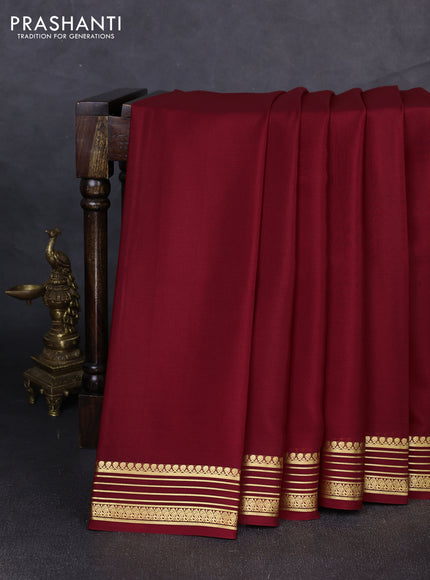 Pure mysore silk saree deep maroon with plain body and zari woven border