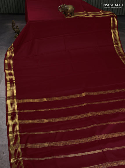 Pure mysore silk saree deep maroon with plain body and zari woven border