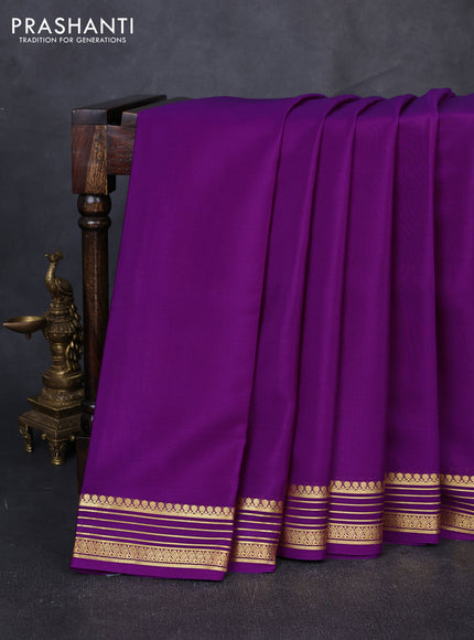 Pure mysore silk saree purple with plain body and zari woven border