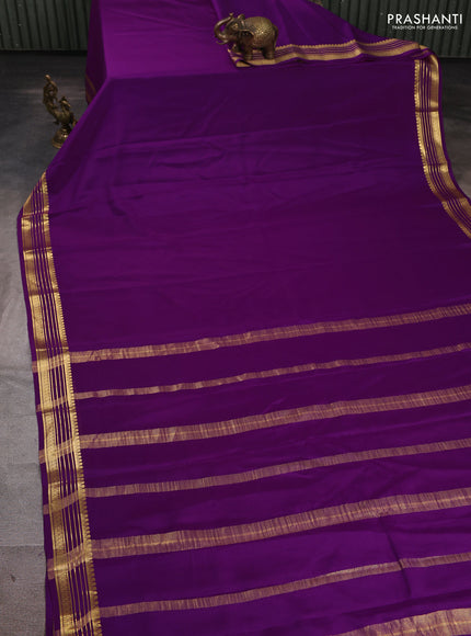 Pure mysore silk saree purple with plain body and zari woven border