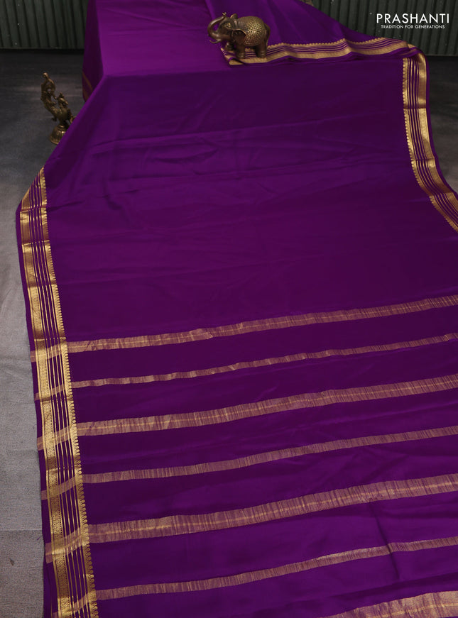Pure mysore silk saree purple with plain body and zari woven border