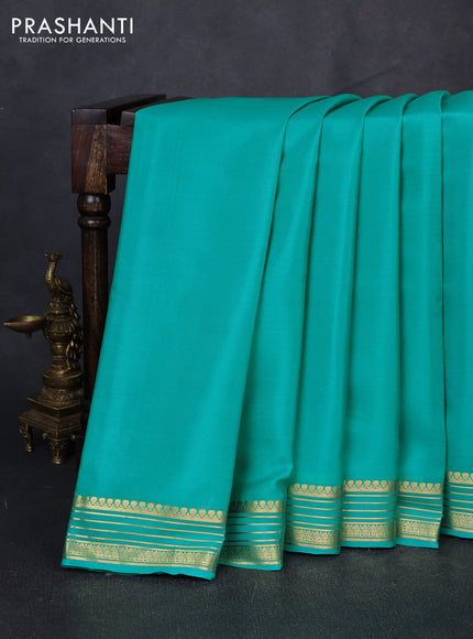 Pure mysore silk saree teal blue with plain body and zari woven border