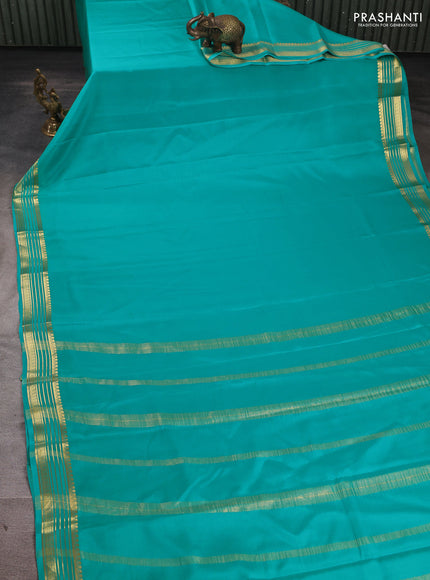 Pure mysore silk saree teal blue with plain body and zari woven border