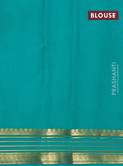 Pure mysore silk saree teal blue with plain body and zari woven border