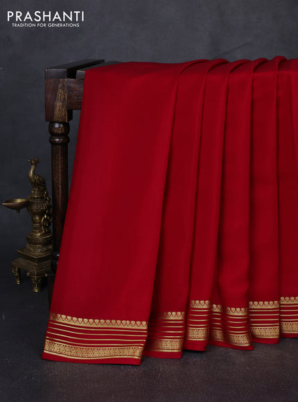 Pure mysore silk saree red with plain body and zari woven border