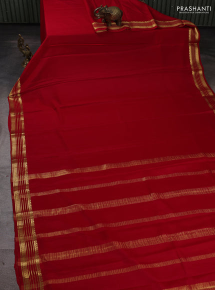 Pure mysore silk saree red with plain body and zari woven border