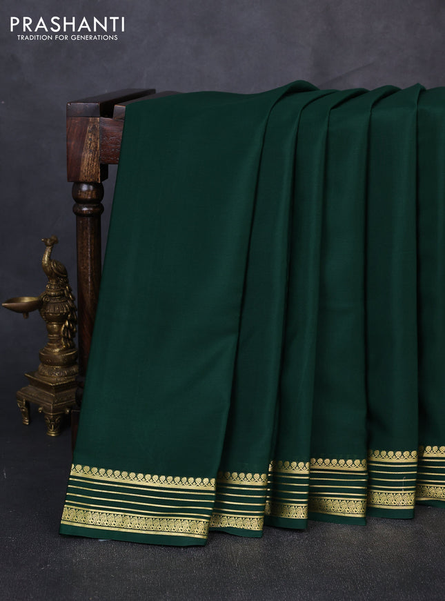 Pure mysore silk saree bottle green with plain body and zari woven border