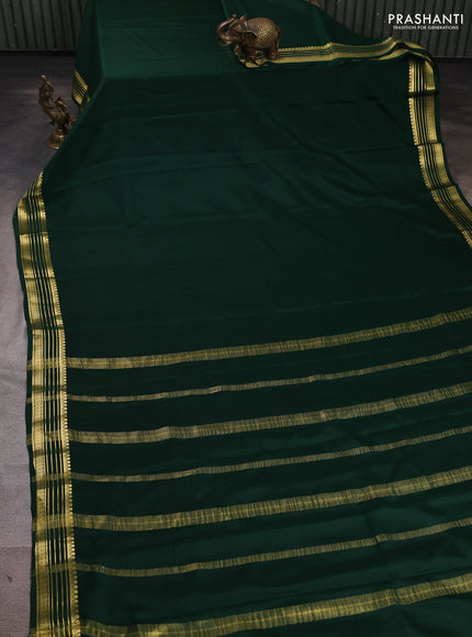 Pure mysore silk saree bottle green with plain body and zari woven border