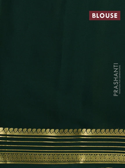 Pure mysore silk saree bottle green with plain body and zari woven border