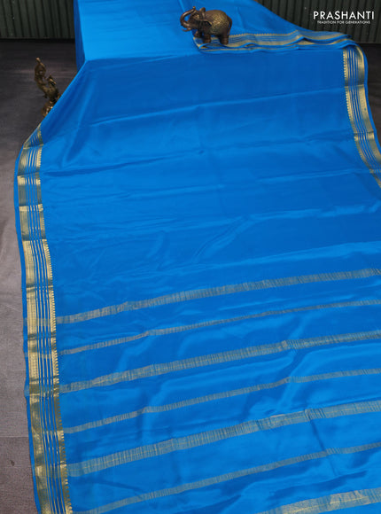 Pure mysore silk saree cs blue with plain body and zari woven border