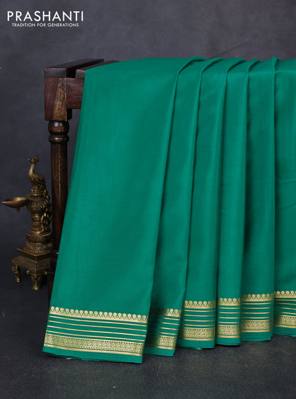 Pure mysore silk saree green with plain body and zari woven border