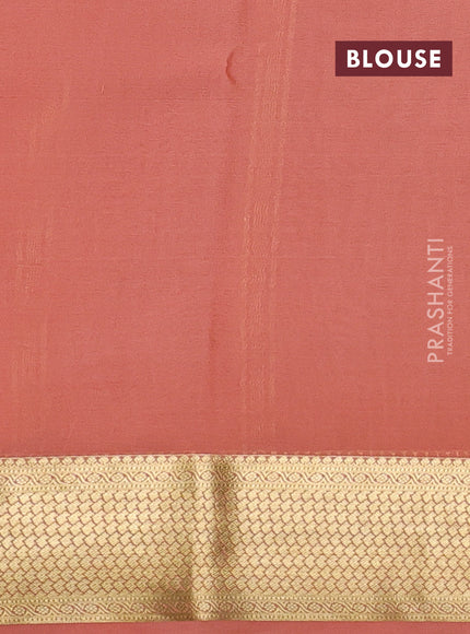 Pure mysore silk saree bottle green and peach shade with allover zari stripe pattern and zari woven border