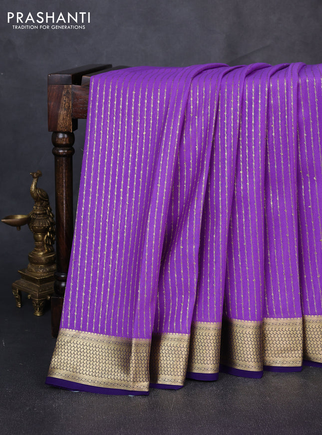 Pure mysore silk saree lavender and violet with allover zari stripe pattern and zari woven border