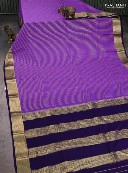 Pure mysore silk saree lavender and violet with allover zari stripe pattern and zari woven border