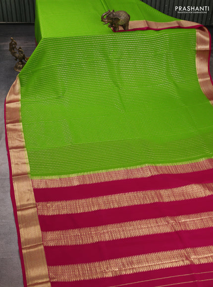 Pure mysore silk saree light green and pink with allover zari stripe pattern and zari woven border