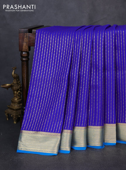 Pure mysore silk saree royal blue and cs blue with allover zari stripe pattern and zari woven border