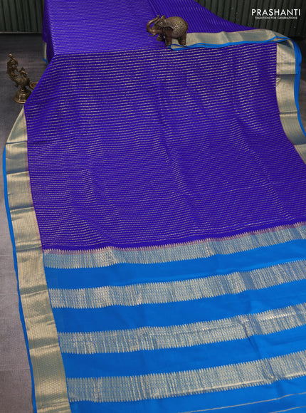 Pure mysore silk saree royal blue and cs blue with allover zari stripe pattern and zari woven border