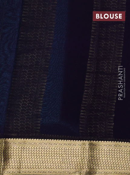 Pure mysore silk saree cs blue and deep violet with allover zari stripe pattern and zari woven border