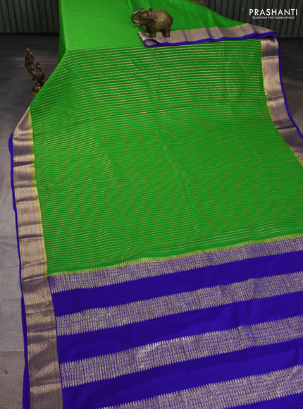 Pure mysore silk saree light green and royal blue with allover zari stripe pattern and zari woven border