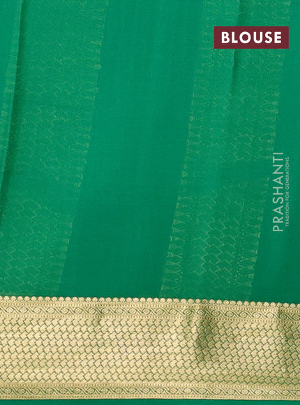 Pure mysore silk saree navy blue and green with allover zari stripe pattern and zari woven border