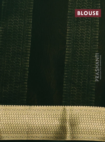 Pure mysore silk saree mustard yellow and green with allover zari stripe pattern and zari woven border