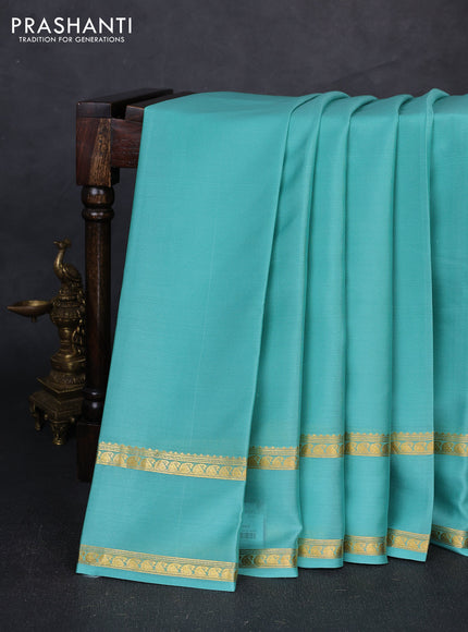 Pure mysore silk saree pastel green with plain body and rettapet zari woven border